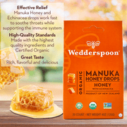 Wedderspoon Organic Manuka Honey Drops for Dry Throats, Honey & Echinacea, 20 Count