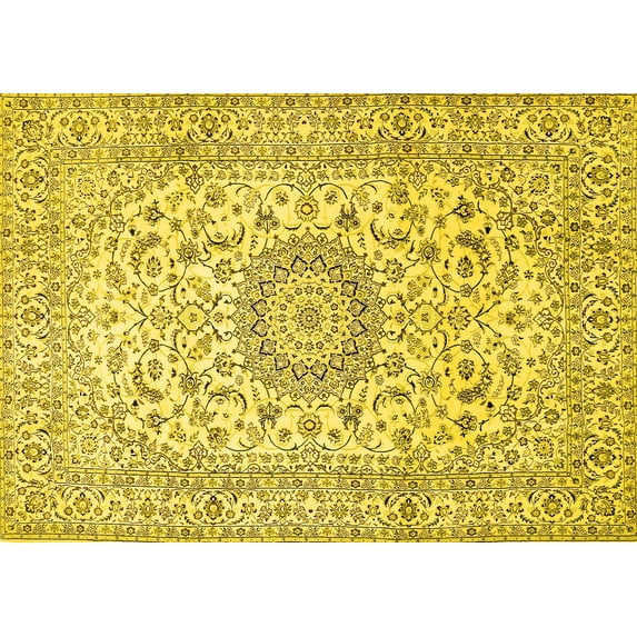 Ahgly Company Indoor Rectangle Medallion Yellow Traditional Area Rugs, 2' x 4'