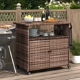 thumbnail image 2 of AECOJOY Patio Wicker Bar Tables with Wheels&Shelf Patio Serving Table Outdoor Storage Cabinet Outdoor Bar Cart, Brown, 2 of 11