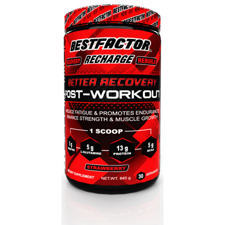 BESTFACTOR Recharge Post Workout Protein Powder with BCAA, Creatine and L-Glutamine by Best Factor. Muscle Building Recovery Powder for Men and Women (strawberry). Reduce Fatigue - 30 (Best Low Impact Workout)