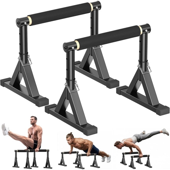 10-14" Height Adjustable Parallel Bars, 600LBS Capacity Wooden Dip & Push Up Stands with Anti-Slip Grip, Stable Fitness Equipment for Gymnastics, Handstands & Home Workouts
