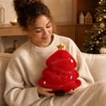 thumbnail image 5 of Cute Christmas Tree Plush Throw Pillow, Soft Red Xmas Tree Shaped Decorative Cushion with Golden Star, Embroidered Face Accent Pillow for Sofa Couch Bedroom Christmas Home Decor, 5 of 7