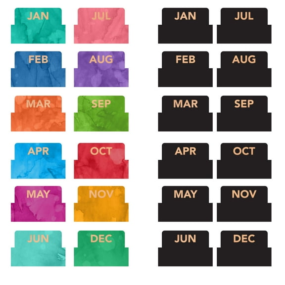 Global Printed Products Monthly Adhesive Tabs Includes 12 Black and 12 Colorful (Set of 24) - GPP-0077