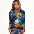 thumbnail image 4 of Halloween Shirts Women Funny 3/4 Sleeve T Shirts Horror Pumpkin Ghost Printed Tops Spooky Button V Neck Pullover Holiday Three Quarter Length Blouses, L, 4 of 6