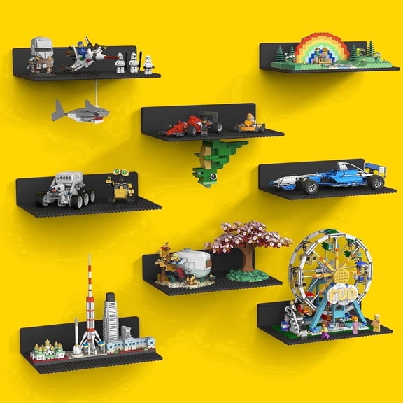 BlissBox 8-pack Black ABS Floating Shelves for LEGO Display, 11.3" x 6.3
