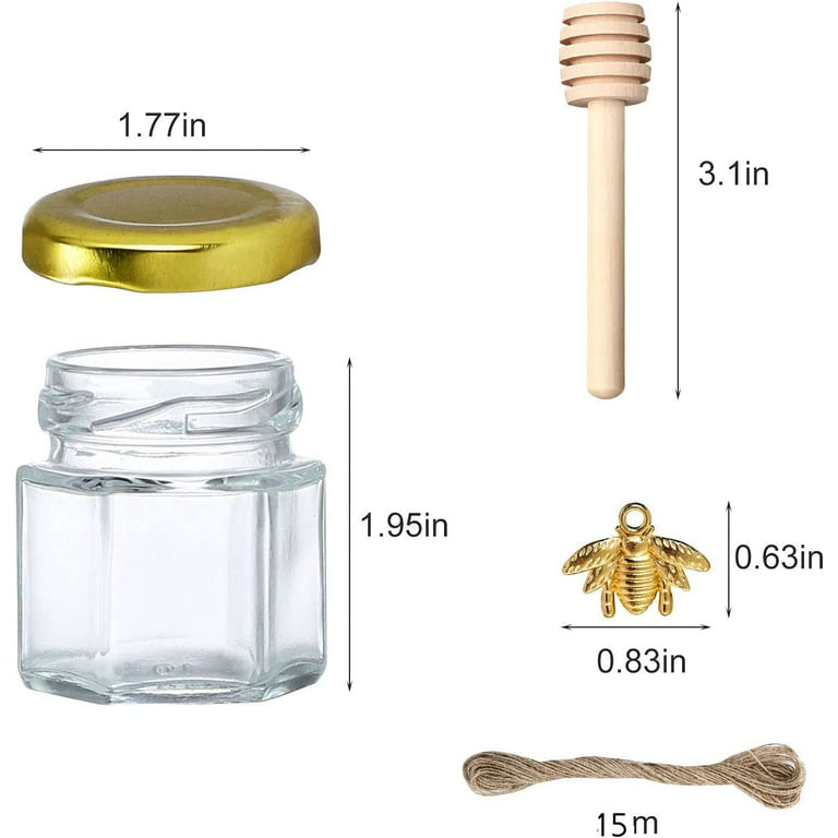 1.5oz Hexagon Mini Glass Jars with Gold Lids, Small Honey Spice
