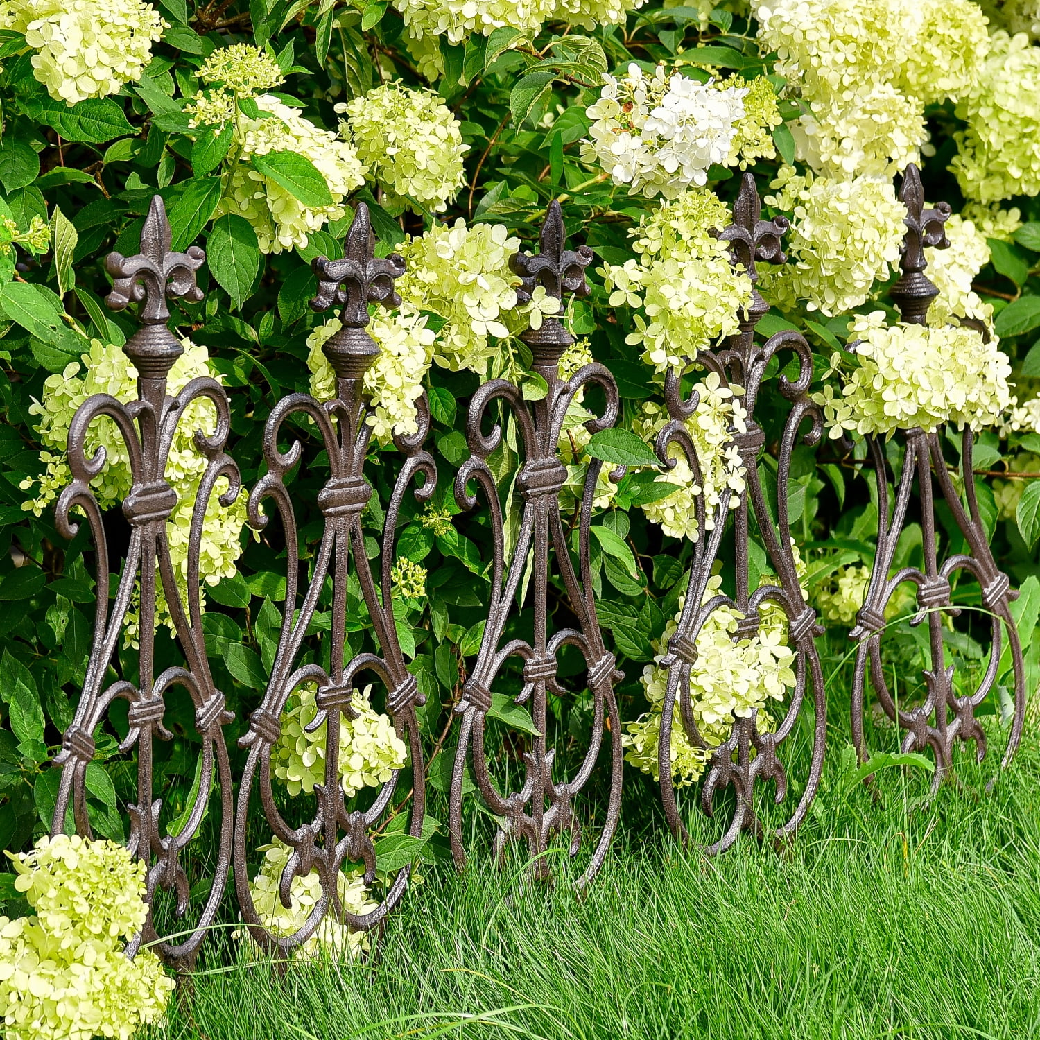 Sungmor Cast Iron Garden Edging Border, Flower Bed Landscape Picket Fence Panels, 28" x 7.6", 4 Count Brown