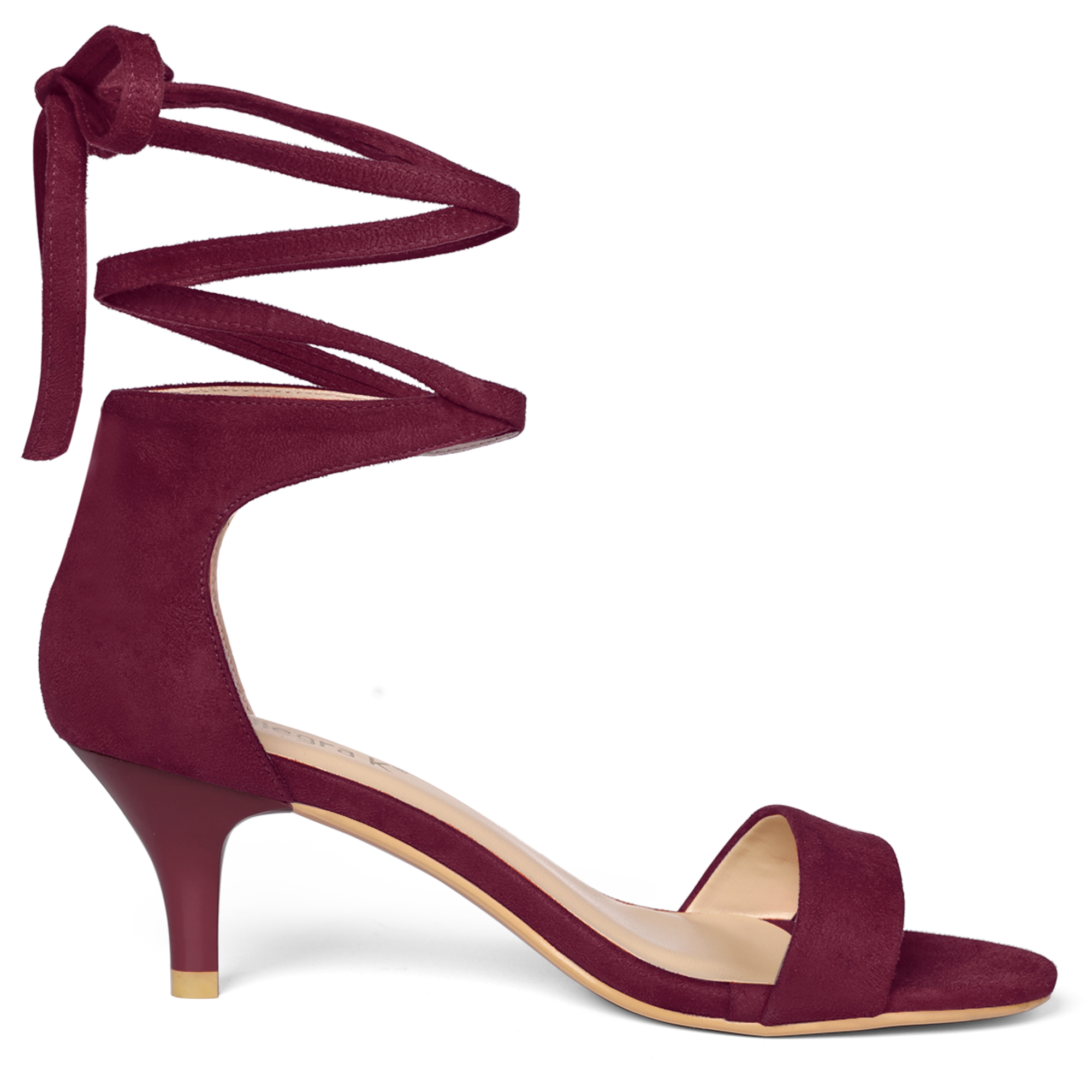 DARING DIVA Women's Casual Stylish Lace Up Black Sandals with Kitten Heel Burgundy 10