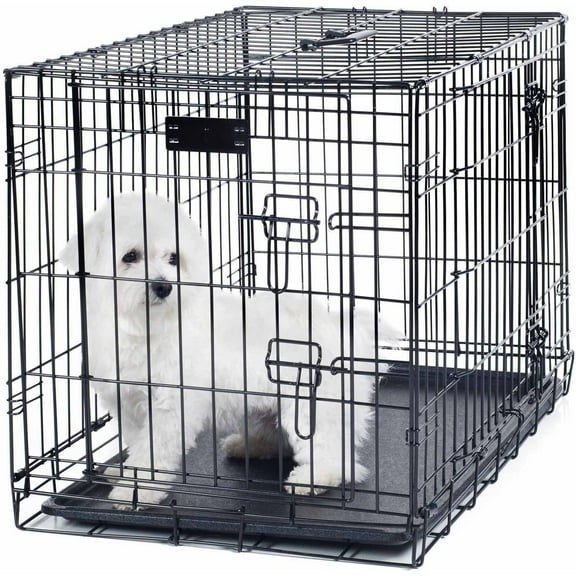 Petmaker Double Door Foldable Dog Crate, Black