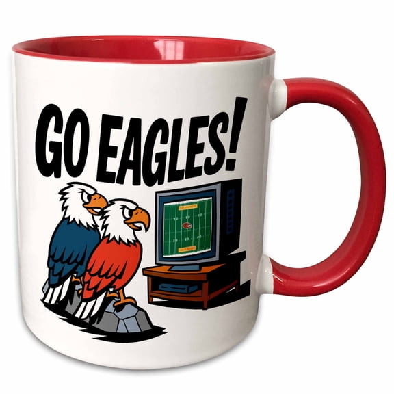 3drose, Funny Cool Eagles Watching Football Game on Tv Sports Satire, 11oz Two-tone Red Mug