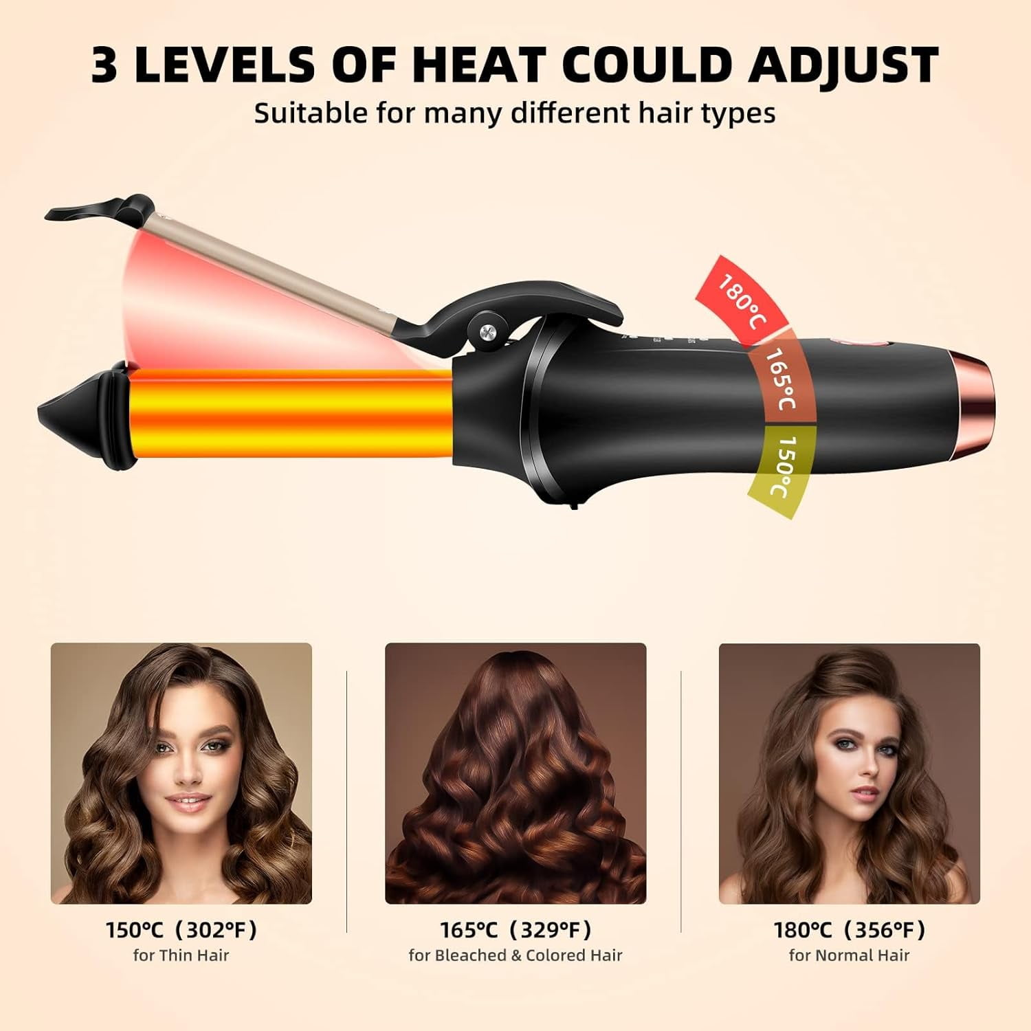 Cordless Auto-Off Curling Iron, USB Rechargeable Ceramic Hair Curler for Travel, Portable & Compact Design with 3 Temperature Settings for On-the-Go Styling