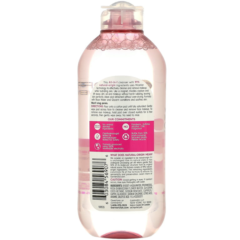 Garnier, SkinActive, Water Rose Micellar Cleansing Water with Rose Water + Glycerin, 13.5 fl oz