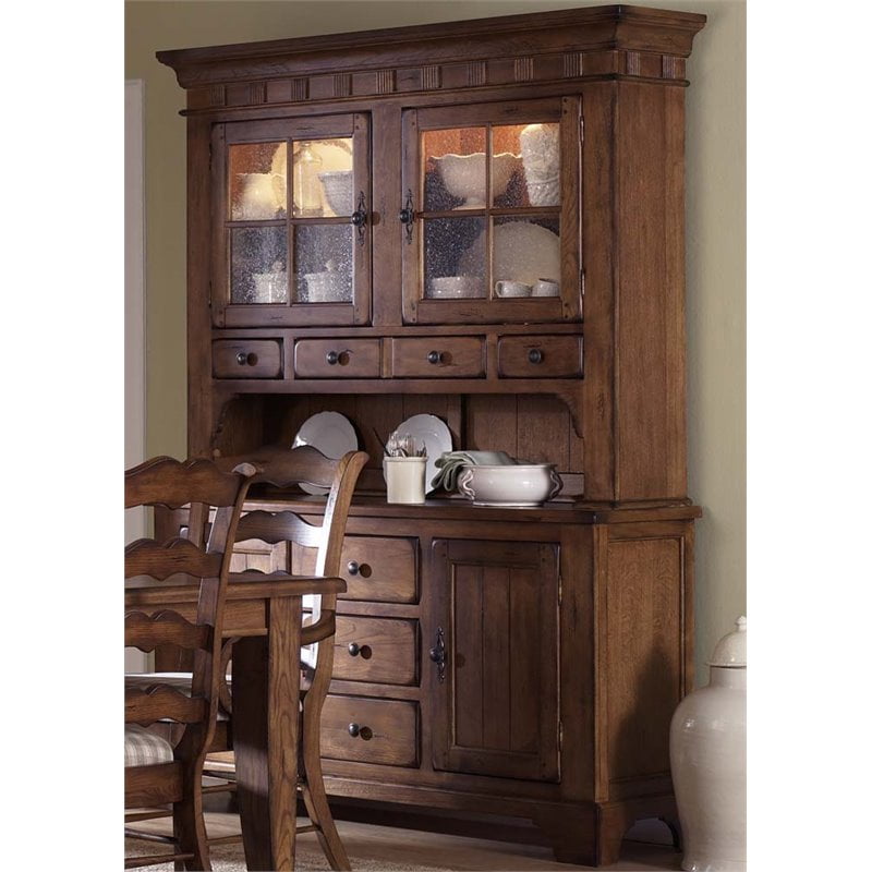 Bowery Hill China Cabinet In Rustic Oak Brown, Rustic China Cabinet