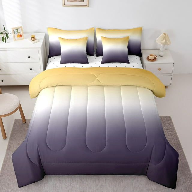 YST Ensemble de Literie Ombré 7 Pcs Format Grand Dégradé Coloré Couette en Duvet Moderne Abstrait Courtepointe Insert de Duvet Doux Chaud Léger Ensemble de Courtepointe