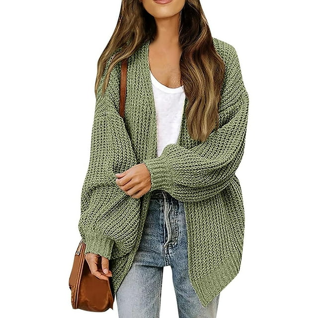iHPH7 Open Front Cardigan for Women Bell Sleeve Cardigan Fall Sweaters for Women Oversized Cardigans for Women Long Sleeve Sweaters for Women Fall Fashion Knits Clothing Green S