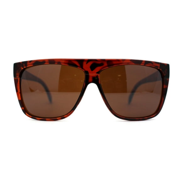 Mens Classic Flat Top Oversize Gangster Rectangle Plastic Sunglasses Red Tortoise Brown