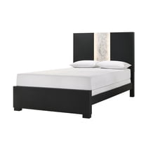 Bed Frame Contemporary Queen Panel LED Light Headboard Bed 1pc Black White Finish Wooden Bedroom Furniture