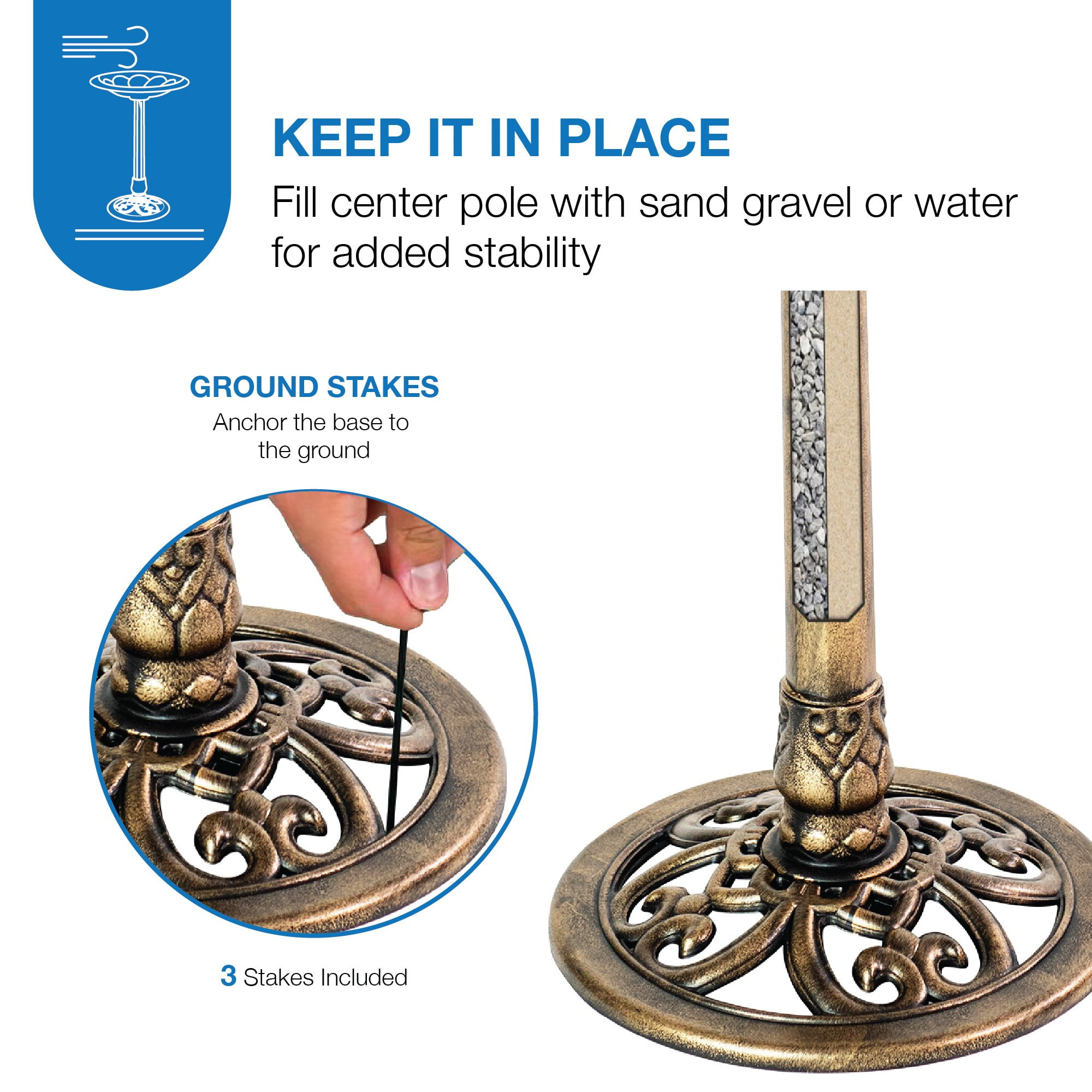 J&J Global LLC Brushed Bronze Birdbath with Planter by Sun-Ray