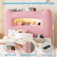 thumbnail image 3 of QinaQin Base de cama infantil matrimonial con luces LED, cabecera con almacenamiento y cajón, estación de carga USB y Type-C, diseño bajo, silencioso y resistente para niñas y niños, 3 of 7