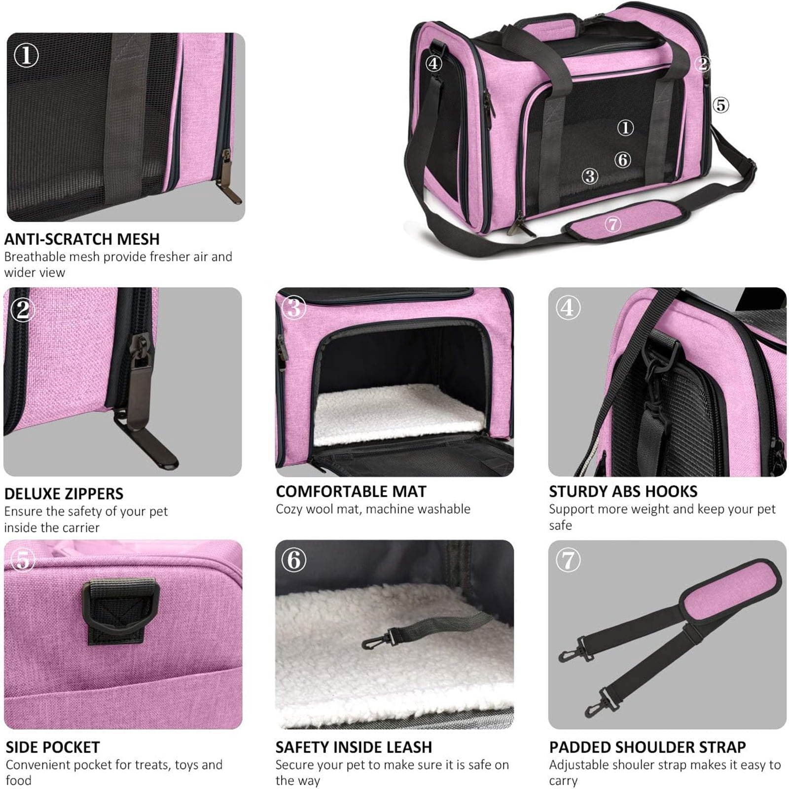 Bxaolu Cat Carriers Soft Sided Dog Carrier Pet Carrier for Small / Medium Cats Dogs Puppies (Up To 15lbs), Airline Approved Small Dog Carrier, Collapsible Travel Puppy Carrier -Pink