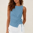 thumbnail image 5 of BUIGTTKLOP Womens Cotton Linen Crop Tank Tops Tie Wrap Sleeveless Ruched Boat Neck Shirts Casual Summer Beach Going out Tops, 5 of 7