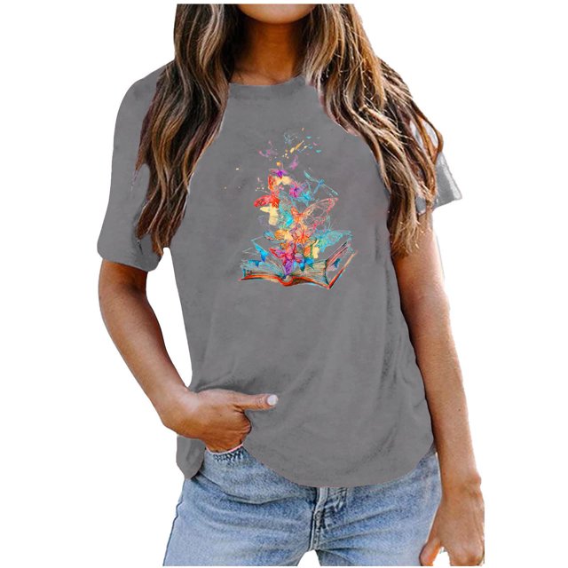 Birdeem T-Shirt Imprimé Mode pour Femmes Manches Courtes Blouse Col Rond Hauts Décontractés