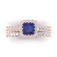 thumbnail image 2 of 2.01 ct Brilliant Princess Cut Tanzanite 14k Rose Gold Halo Solitaire with Accents Engagement Bridal Wedding Ring Band Set size 10.5, 2 of 7