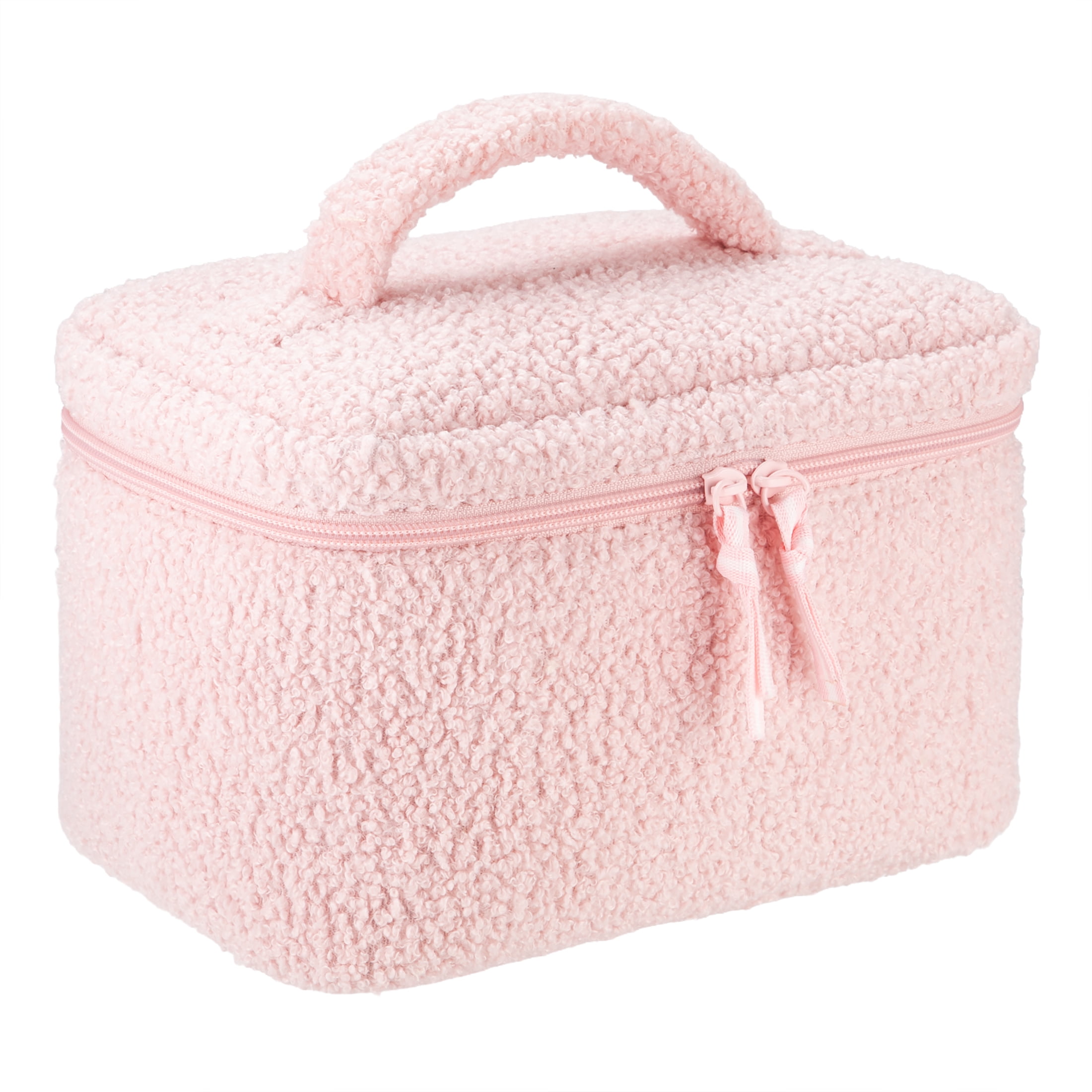 Fleece Cosmetic Bag with Zipper, Pink, 10" x 8.8"