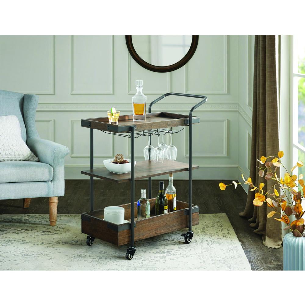 Alaterre Kyra 32"L Oak and Metal Bar Cart