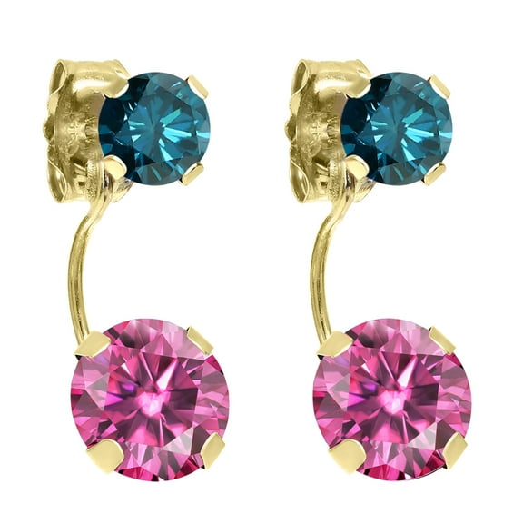 Gem Stone King 14K Yellow Gold Earrings Round Pink Moissanite Diamond (2.14 Cttw)