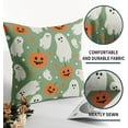 thumbnail image 5 of Green Halloween Pillow Covers 16x16 Set of 2 Cute Ghost Pumpkin Print Outdoor Decorative Throw Pillows Halloween Scary Themed Farmhouse Pillowcases Linen Cushion Case Decor for Home Sofa Couch Bed, 5 of 6
