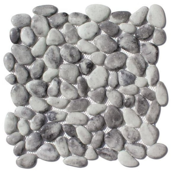 Intrend Tile GP022-E 12 x 12 x 0.37 Po. Gris Brillant Finition Verre de Galets Mosaïque Carrelage