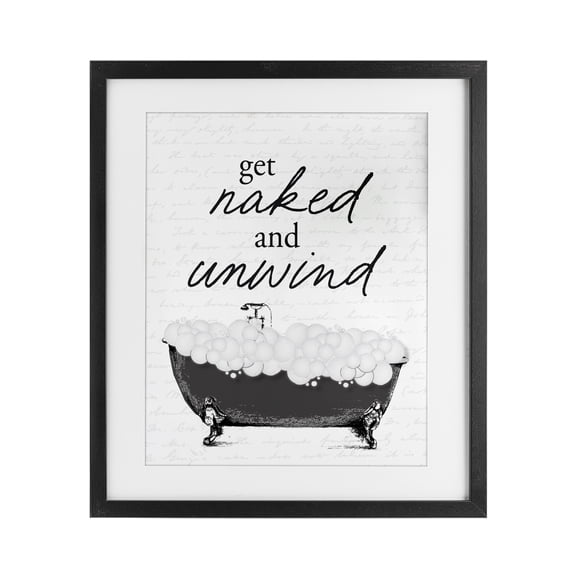 Unwind Bubble Bath Black Framed Print Under Glass, design by Lettered and Lined