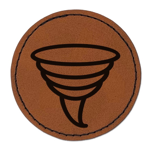 Tornado Icon 2.5" Faux Leather Round Engraved Iron-On Patch - Brown