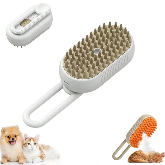 3-in-1 Cat & Dog Steam Brush, Self-Cleaning, White, 1 Pack