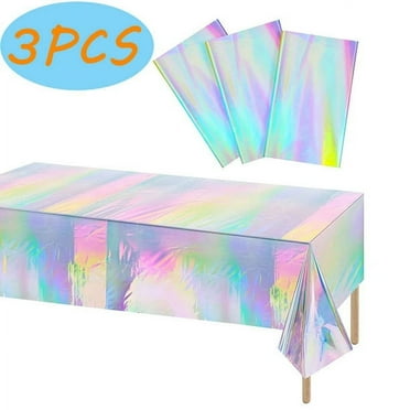 Iridescent Holographic Tablecloth Disposable Laser Purple Table Cloths for Party Decorations 54*108inch - 3PCS