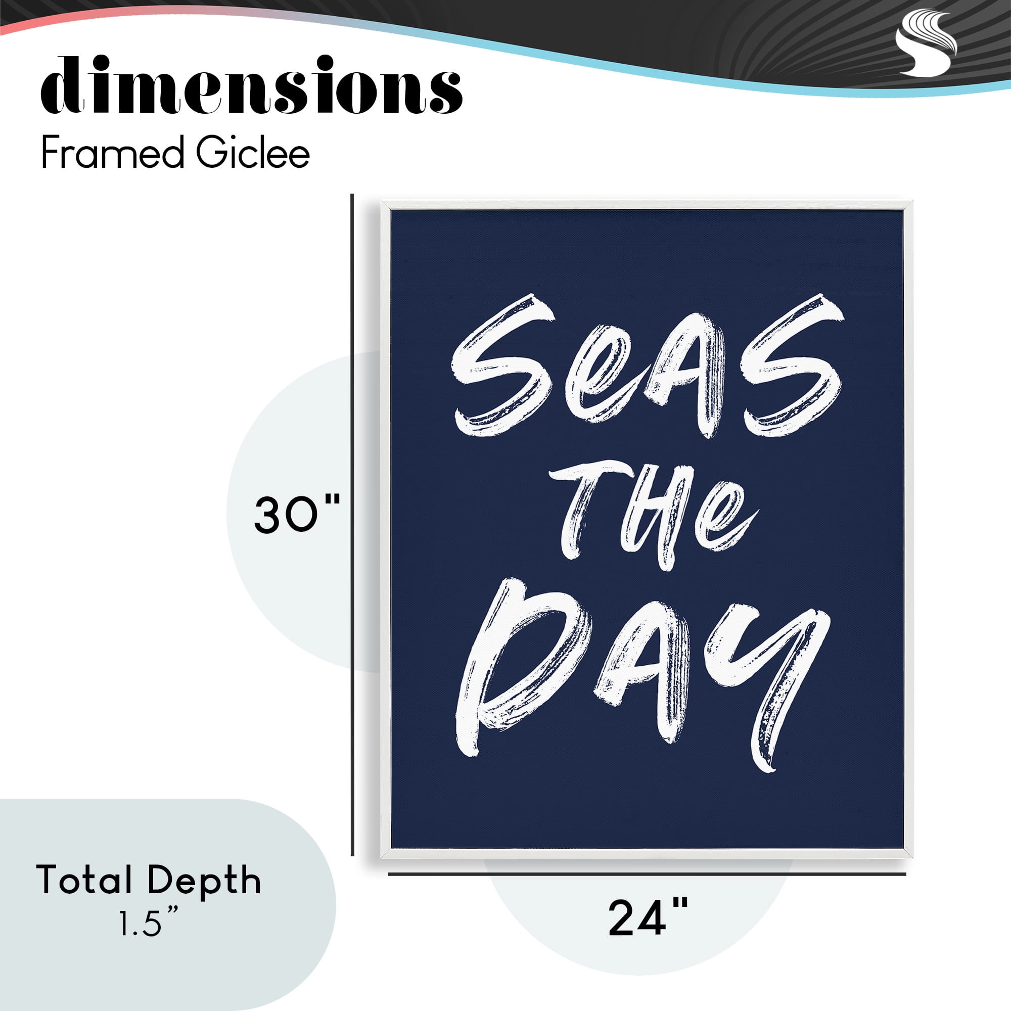 Seas The Day Sentiment White Framed Giclee Art, design by Lettered and Lined
