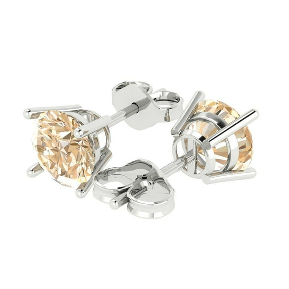 3 Ct Round Cut Studs Natural Morganite 18K White Solid Solid Gold Everyday Dainty Earrings Push Back