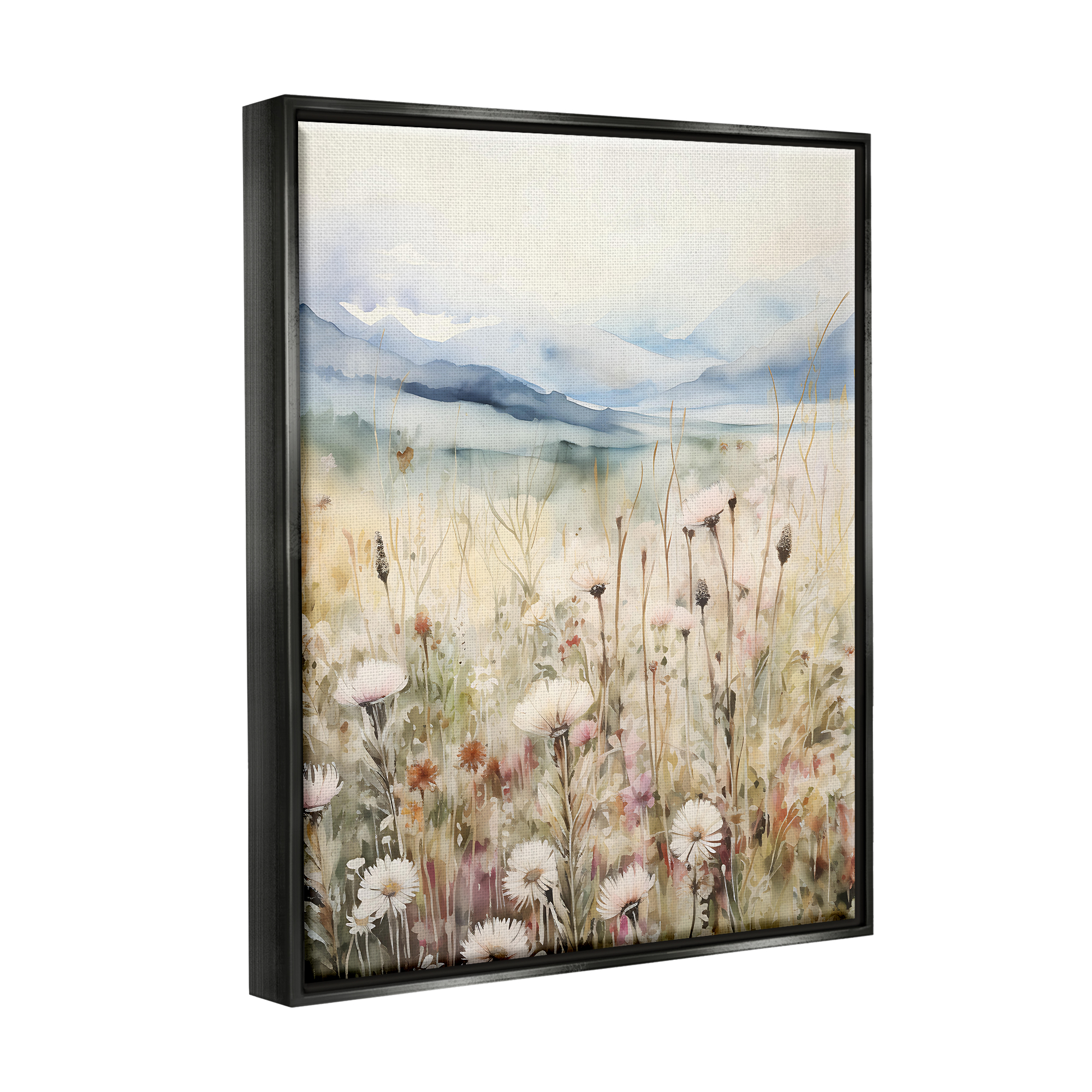 Stupell Industries Rural Daisy Field Meadow Landscape Painting Black Floater Framed Canvas Art Print Wall Art, 25 x 31