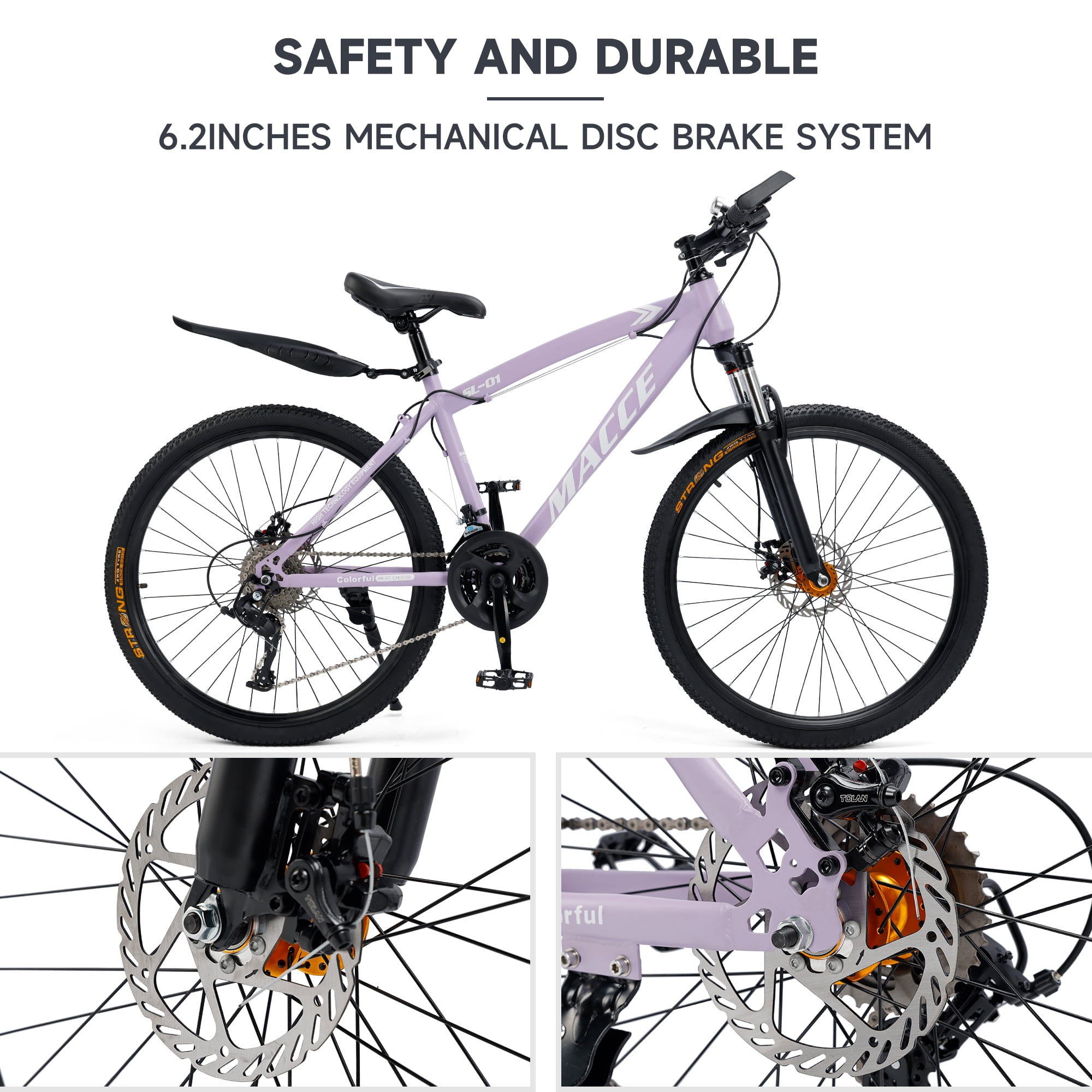 26/27.5 inch Mountain Hardtail Mountain Bike for Men/Women, 27 Speed Twist Shifting, Front Suspension, Comfort Saddle, Purple/Black/White