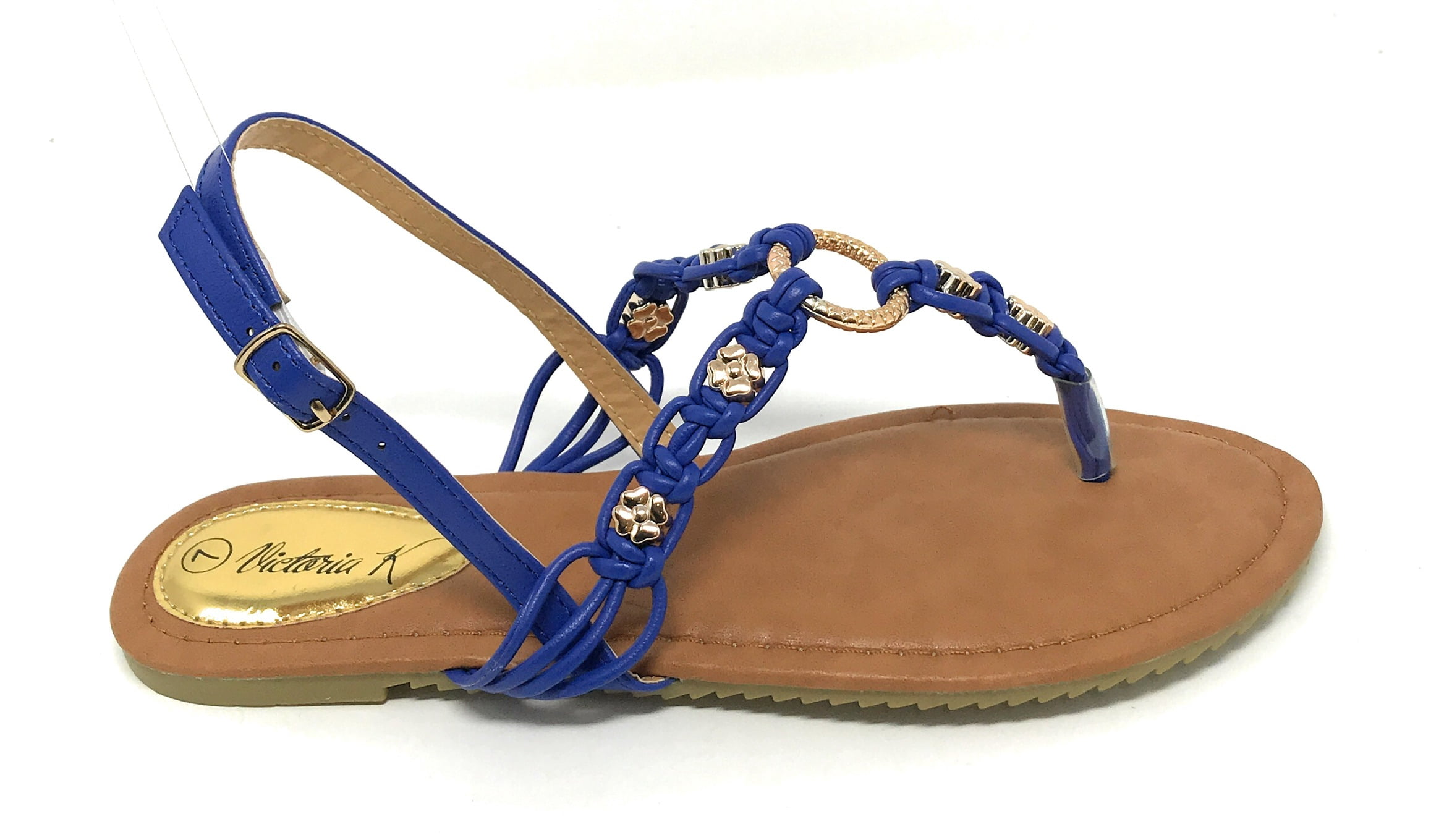 Victoria K Women's Multi Knots With Metallic Beads and Gold Centered Ring Sandals