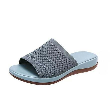 

Thick-Soled Slippers Polyurethane-Soled Lightweight Flyknit Low-Cut Beach Shoes