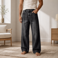 thumbnail image 3 of GZMOALH Men's Vintage Wide Leg Jeans, Relaxed Fit Straight Leg Denim Pants with Pockets for Casual Everyday Wear, 3 of 9