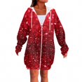 thumbnail image 6 of Women's Christmas Printed Long Sleeve Hooded Sweatshirt Jacket with Drawstring and Zipper Pockets, Fashionable Casual Wear for Fall and Winter,Deep Red,M, 6 of 6