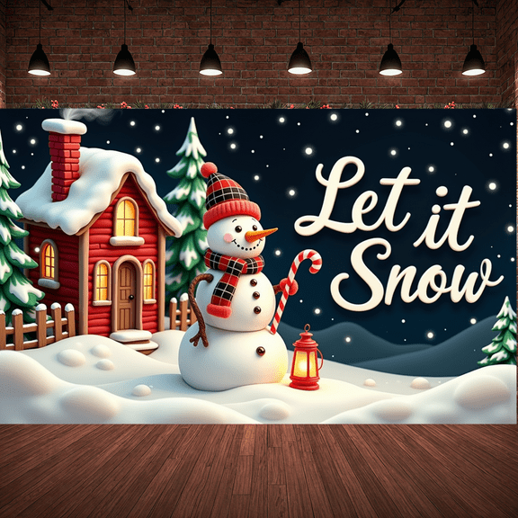 Snowman Banner Christmas Decoration Winter Theme Holiday Backdrop for Indoor Decor Party Background Outdoor Celebration
