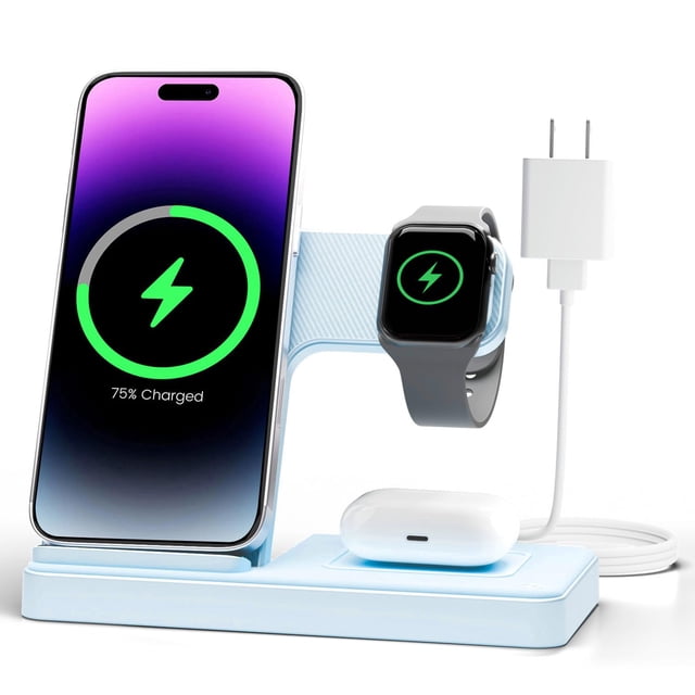 Cargador inalámbrico con soporte y estación de carga 3 en 1 para Apple
