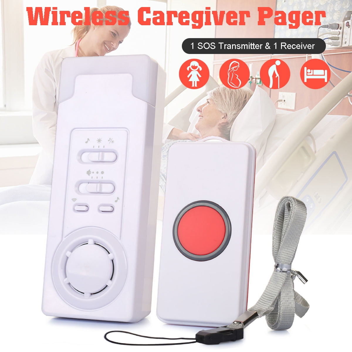 Housecare Wireless Caregiver Pager Call Button Personal Help Alert Pager System for Home Nurses Caregivers Patients Elderly 2 Waterproof Transmitters 2 Plugin Receivers 2 receivers 