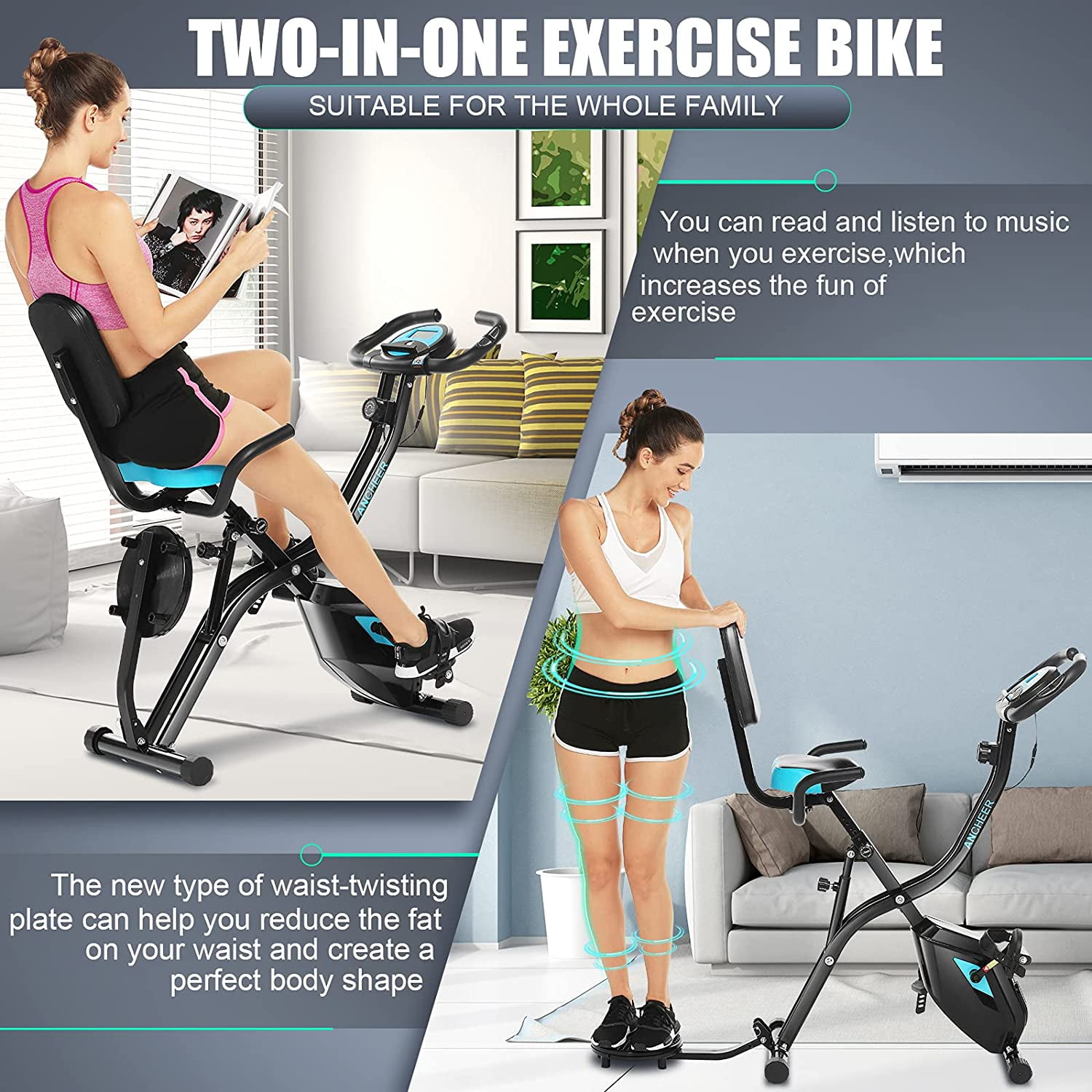 Details about   ANCHEER Folding Exercise Bike Magnetic Upright Bike with App Program c 16 