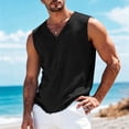 thumbnail image 4 of Horkkom Linen Shirts for Men V Neck Solid Color Sleeveless Shirts Beach Vacation Breathable Tank Tops, S-4XL, 4 of 7