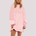 thumbnail image 2 of qolati Holiday Dresses for Women Oversized Long Sleeve Patchwork Sweatshirt Dress Solid Crewneck Drop Shoulder Pullover Tops Mini Dresses, 2 of 6